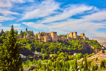 Fototapeta na wymiar Panoramic view of the Alhambra and Granada in Spain.