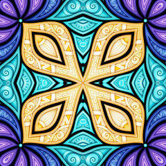 Fototapeta premium Colored Seamless Pattern with Floral Ethnic Motifs