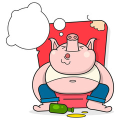 Flat Icon With Pink Pig Sleeps Chair. Vector Flat Character Design. Flat Cartoon Character Design. Design Illustration.