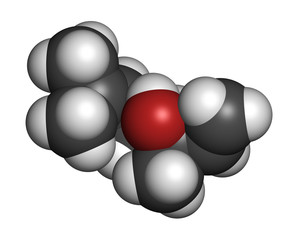 Linalool scent molecule. 3D rendering. Atoms are represented as spheres with conventional color coding: hydrogen (white), carbon (grey), oxygen (red).