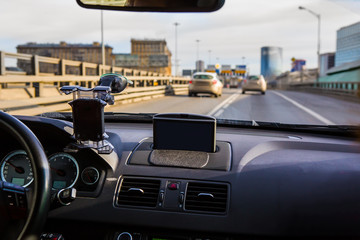 View from a driving car on a highway