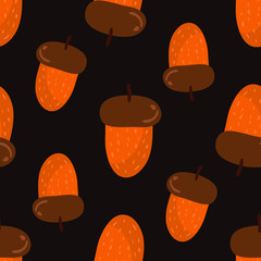 Seamless repeating pattern. Acorn, oak.  Autumn background. Wallpaper, textile, greeting card design. Vector.