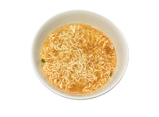 Instant noodles in a cup on a white background