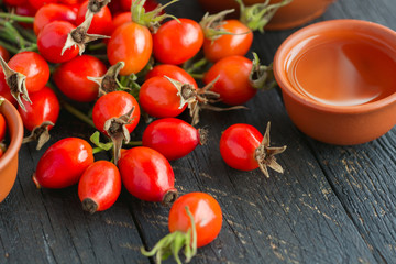 herbal tea with rose hips and viburnum, Medicinal plants and herbs composition 