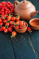 herbal tea with rose hips and viburnum, Medicinal plants and herbs composition 