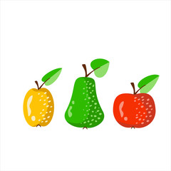 Apples and pears set. Colorful cartoon illustration.