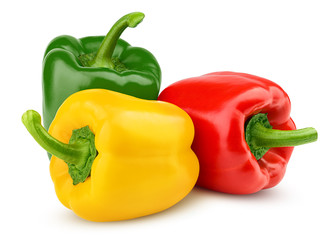 sweet pepper, red, green, yellow paprika, isolated on white background, clipping path, full depth...