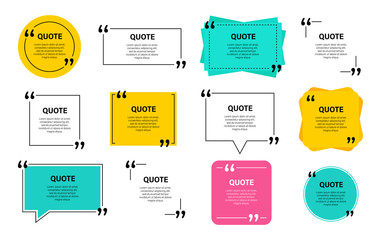 Quote box frame, big set. Quote box icon. Texting quote boxes. Blank template quote text info design boxes quotation bubble blog quotes symbols. Creative vector banner illustration. - obrazy, fototapety, plakaty