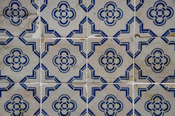 Lisbon, Portugal - July 26, 2019: Vintage azulejos, traditional Portuguese tiles