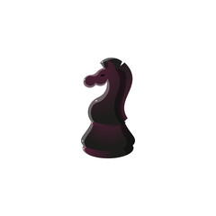 Black knight chess icon. Raster illustration in flat cartoon style on white background
