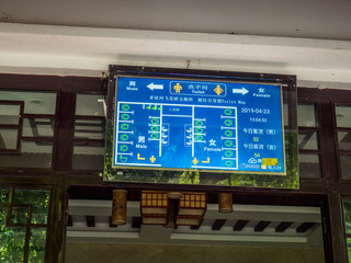 Screen of a public toilet at the countryside between Luoping and Duoyihe river in Yunnan province China. The screen shows which toilet is available and how many persons used the toilet during the day.