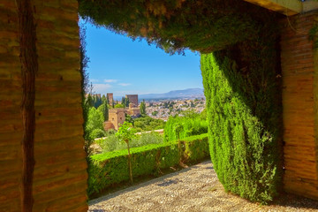 Famous garden in the Alhambra at Granada in Spain.