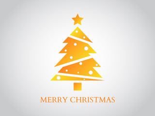 Merry Christmas greeting card. Gold luxury design on white backdrop. Christmas tree and star in minimal style. Happy New Year concept. Holiday template. Vector illustration