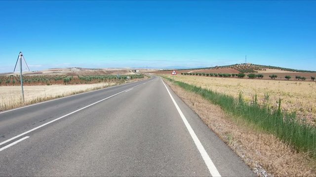 BA-084 paved road next to La Haba town, province of Badajoz, Extremadura, Spain
