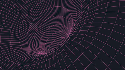 Wireframe 3D tunnel. Perspective grid background texture. Meshy wormhole model. Vector Illustration.
