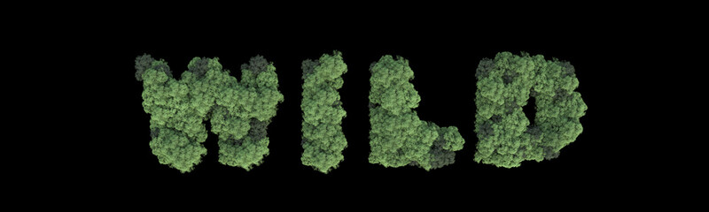Forest word made with trees. 3d rendering.