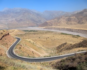 Pamir highway Panj river and Pamir mountains