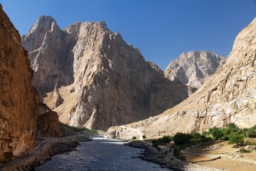 Pamir highway Panj river and Pamir mountains