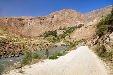 Pamir highway Panj river and Pamir mountains