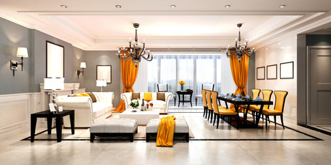 3d render of luxury home living room