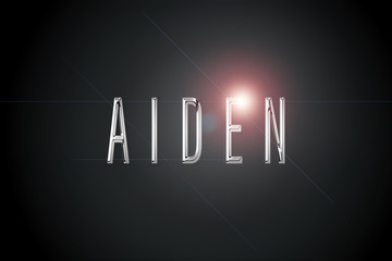 first name Aiden in chrome on dark background with flashes