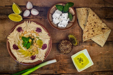 Palestinian Breakfast with fresh Vegetables and falafel 