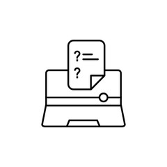 Education elarning laptop quiz icon. Element of distance education line icon