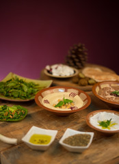 Oriental breakfast with fresh vegetables and appetizer
