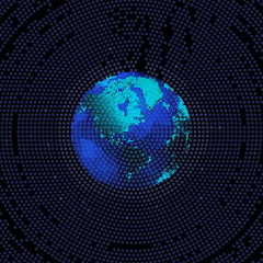 Stylized digital display earth illustration on black BG