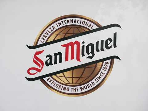 MALAGA - AUG 2019: San Miguel sign