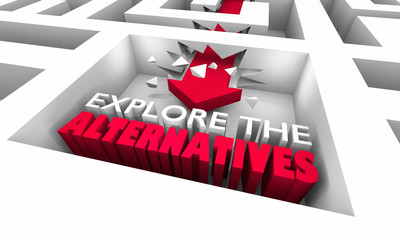 Explore the Alternatives Choices Options Maze Break Through 3d Illustration