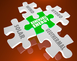 Renewable Energy Sources Puzzle Solar Wind Hydro 3d Illustration