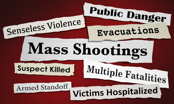 Mass Shootings Newspaper Headlines Public Safety Danger 3d Illustration