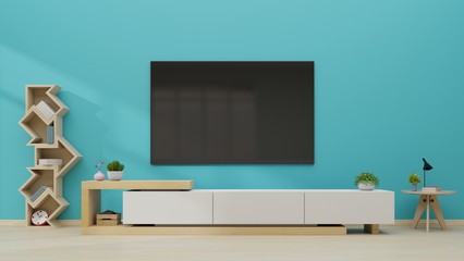 TV in modern empty room blue wall.
