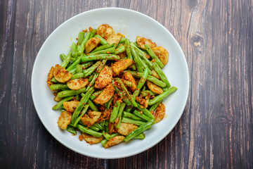 Stir Fried String Green Bean with Vietnamese Grilled Pork Sausage