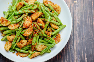 Stir Fried String Green Bean with Vietnamese Grilled Pork Sausage
