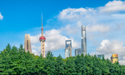 The Bund and Lujiazui's Cityscape on the Huangpu River in Shanghai, China