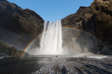 Scenic view of Skogafoss waterfall famous landmark for tourist on the Skoga River in the south of Iceland © MemoryMan