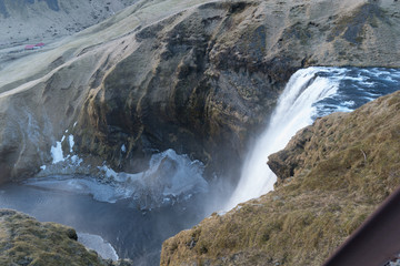 Scenic view of Skogafoss waterfall famous landmark for tourist on the Skoga River in the south of Iceland