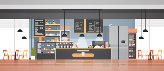 modern cafe interior empty no people restaurant cafeteria design flat horizontal