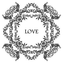 Template of card love, with plant of leaves and wreath frame. Vector