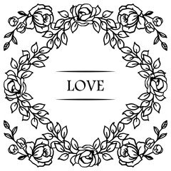 Template of card love, with plant of leaves and wreath frame. Vector