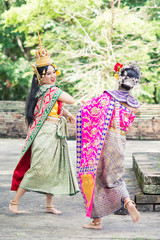 Naklejka premium Asian woman wearing typical, traditional Thai Dress. It is literally means 