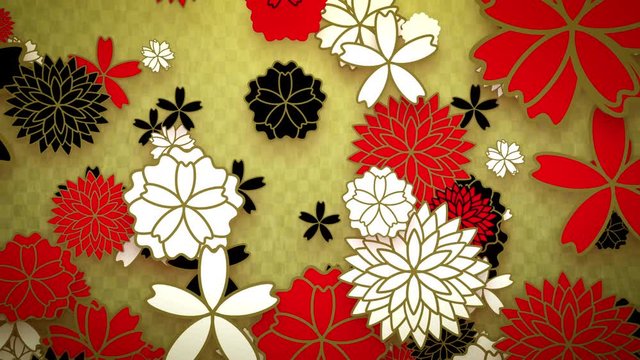 モダンな和柄の花々　ループ
