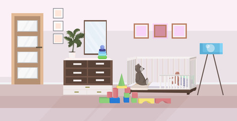modern baby bedroom with crib and furniture empty no people house room interior flat horizontal