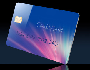 A blue, mock generic credit card with a design somewhat like fireworks is seen in this illustration.
