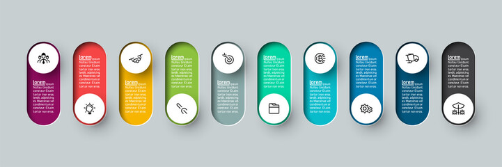 Vector Infographic 3d long circle label, infographic with number 10 options processes.