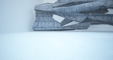 Abstract white and concrete interior. 3D illustration and rendering.