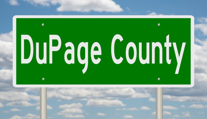 Rendering of a green highway sign for DuPage County Illinois