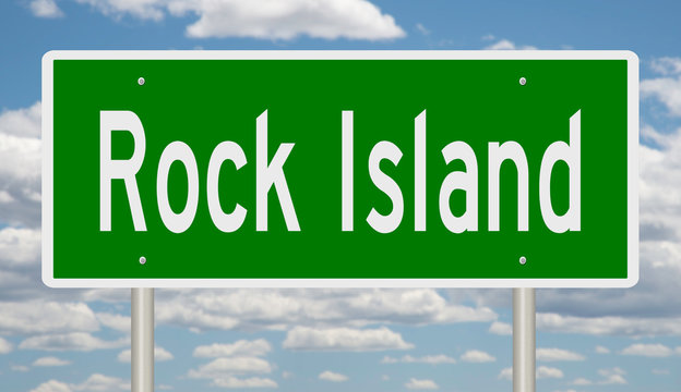 Rendering of a green highway sign for Rock Island Illinois